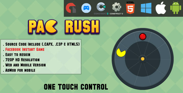 Pac Rush - HTML5 Game - Web, Mobile and FB Instant games(CAPX, C3p and HTML5)