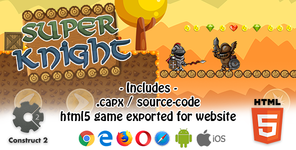 Super Knight HTML5 Platform Game - Construct 2 (.capx + html5 Source-code)