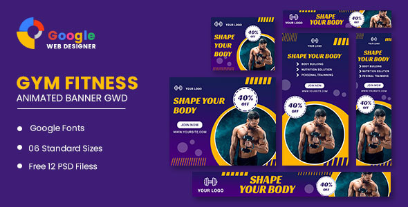 Fitness Google Adwords HTML5 Banner Ads GWD