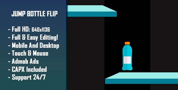 Jump Bottle Flip - HTML5 Game + Mobile Version! (Construct-2 CAPX)