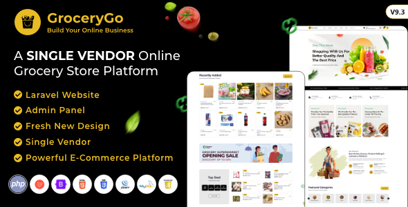 GroceryGo - Single Vendor Online Grocery Store Laravel Website Platform