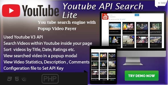 Youtube API Search Lite with Multi Pages - Simple PHP Integration