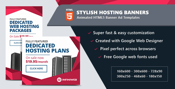 Stylish Hosting Banners - HTML5 Animated Ad Templates GWD