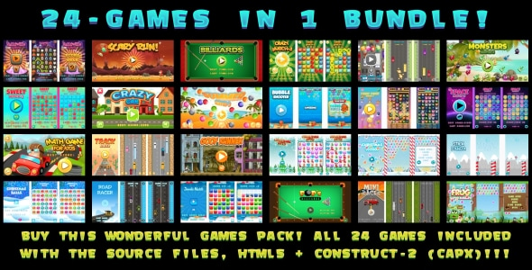 24-GAMES IN 1 BUNDLE! (Construct 3 | Construct 2 | Capx)