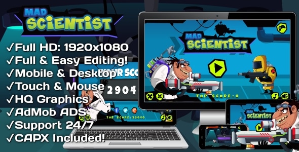 Mad Scientist - HTML5 Game 6 Levels + Mobile Version! (Construct 3 | Construct 2 | Capx)