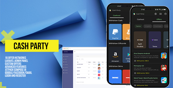 Cash Party and Rewards - 16 Offer Ad Networks and Laravel Admin Panel