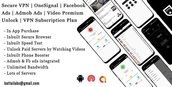 Secure VPN | OneSignal | Facebook Ads | Admob Ads | Video Premium Unlock | VPN Subscription Plan