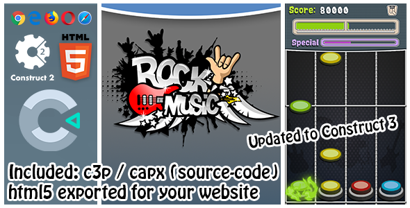 Rock Music (Guitar Hero Style) - Construct 2/3 (capx - c3p) / HTML5 Game