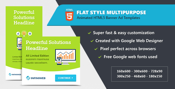 Flat Style Animated Banner Ad Templates - HTML5 GWD