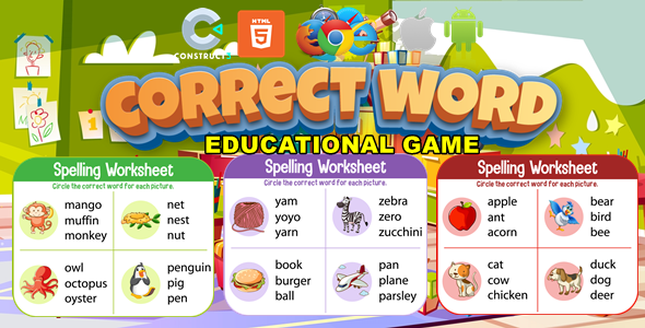 Correct Word For Kids - Educational Game - HTML5/Mobile (C3P)