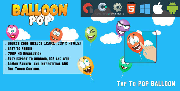 Balloon Pop - HTML5 Game - Web & Mobile + AdMob (CAPX, C3p and HTML5)