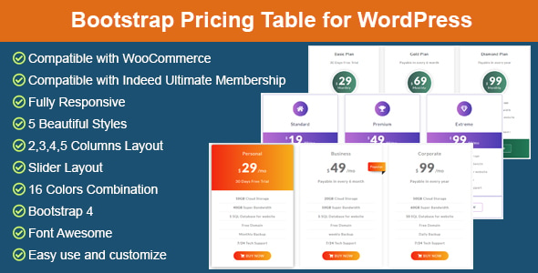 Bootstrap Pricing Table for WordPress