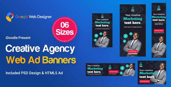 Creative, Startup Agency Banners HTML5 Ad D61 - GWD & PSD