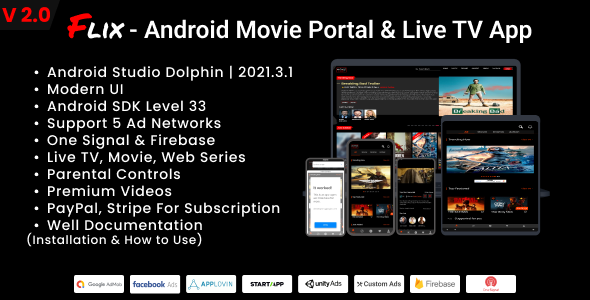 Flix- Android Movie Portal App, Live TV with Subscription System- AdMob, Facebook Also