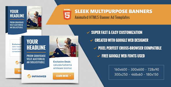 Sleek Multipurpose Banners - HTML5 Animated Ad Templates