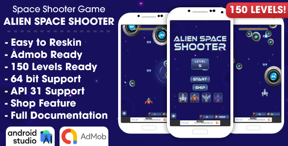 Alien Space Shooter Game Android Studio Project with AdMob Ads + Ready to Publish