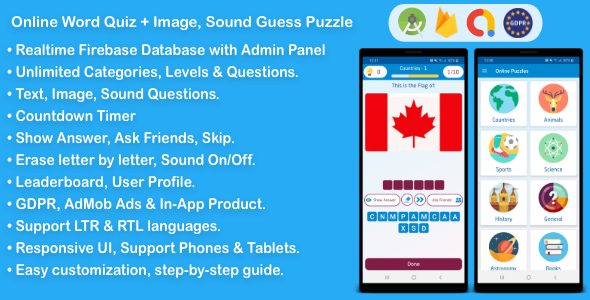 Online Word Quiz + Image Guess + Sound Guess Puzzle Game for Android