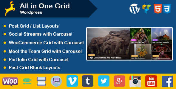 Wordpress : Post | Portfolio | Social Stream | WooCommerce | Team Grid Layouts