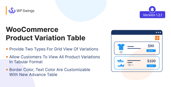 WooCommerce Product Variation Table - Tabular Format, Grid View of Variation, Table Customization