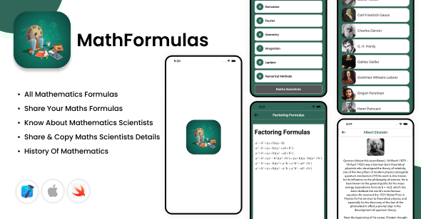 MathFormulas - iOS App - Mathematics Formulas - Maths Scientists - History Of Mathematics - Maths