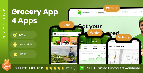 7 App Template| Grocery Delivery App| Multi Vendor Grocery Ordering App| Supermarket Store | Groshop