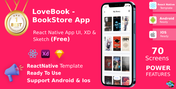 Book Store App | UI Kit | ReactNative CLI | XD, Sketch FREE | Life Time Update | Love Book