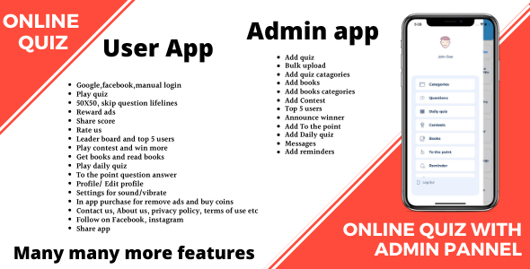 Online quiz + User app + Admin app + firebase