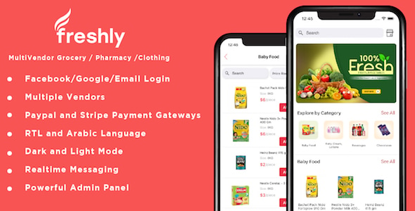 Freshly IOS- Native Multi Vendor Grocery, Food, Pharmacy, Delivery Mobile App with Admin Panel