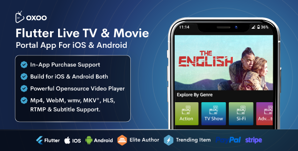 OXOO - Flutter Live TV & Movie Portal App for iOS And Android
