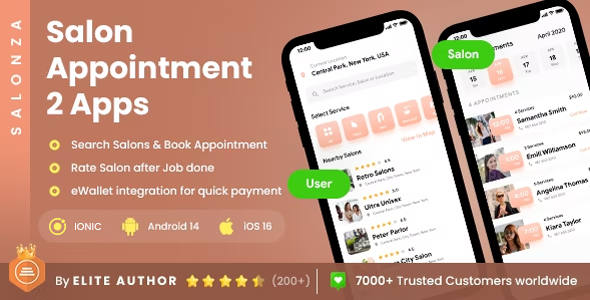 2 App Template| Salon Appointment Booking App| Salon Customer Management App| Spa Booking | Salonza