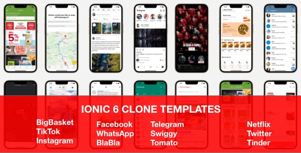 ionic 6 starter templates / clone templates / bigbasket / tiktok / twitter / facebook / swiggy clone