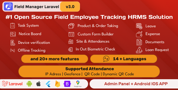 Field Manager Laravel + Flutter Field Employee tracking complete HRMS solution | Android + IOS