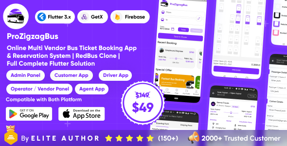 ProZigzagBus : Online Multi Vendor Bus Ticket Booking App & Reservation System Flutter Solution