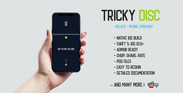 Tricky Disc - native iOS mobile game app 13 iPhone 11 corona