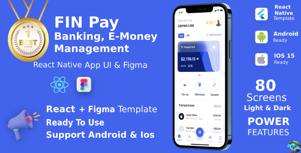 FinPay App ANDROID + IOS + FIGMA (FREE) | UI Kit | React Native | Banking, E-Money Management