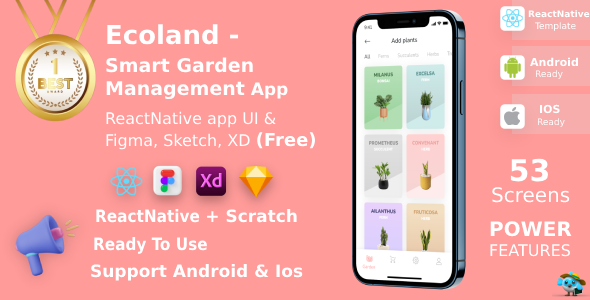 Ecoland | ANDROID + IOS + FIGMA | UI Kit | ReactNative | SMART GARDEN MANAGEMENT APP