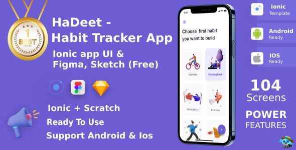 Habit Tracker App ANDROID + IOS + FIGMA + Sketch | UI Kit | Ionic | HaDeet