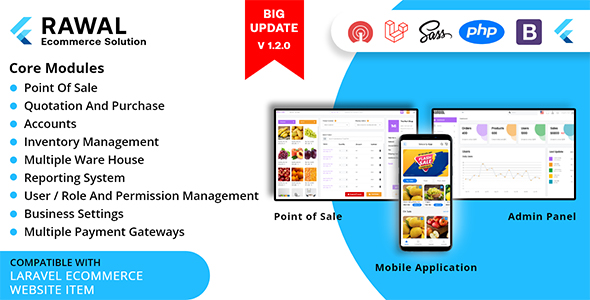 Rawal – Flutter & Laravel Ecommerce Solution with POS for Single & Multiple Location Business Brand