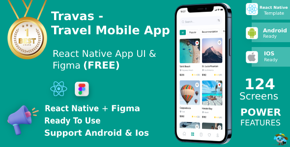 Travel Mobile App | UI Kit | React Native | Figma FREE | Travas