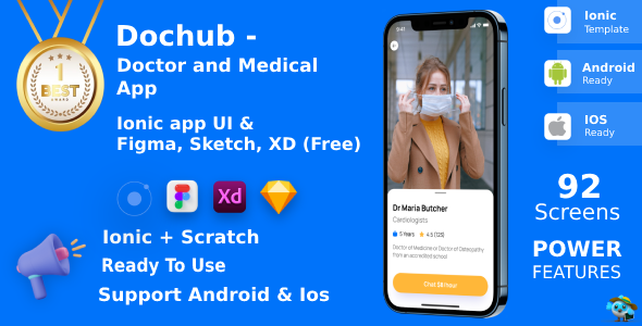 DocHub ANDROID + IOS + FIGMA + SKETCH | UI Kit | Ionic | Doctor & Medical App