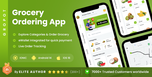 2 App Template | Online Grocery Ordering App | Order & Delivery App | Grocery App | Gropot