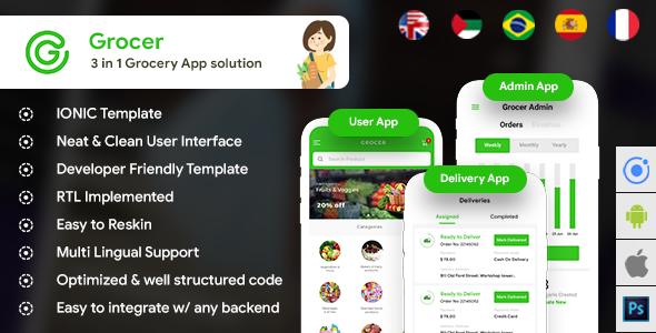 6 App Template| Grocery Delivery App| Single Vendor Grocery Ordering App| Grocery Store App| Grocer