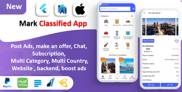 Mark Classified App | Classified App | Multi Payment Gateways Integrated | Buy & Sell | Subscription