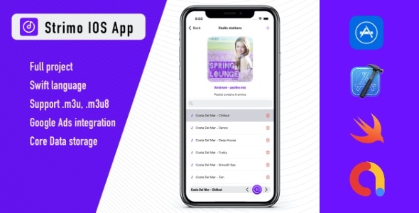 Music Playlist m3u, m3u8 iOS App - Xcode Full project + In-app + Google ADS