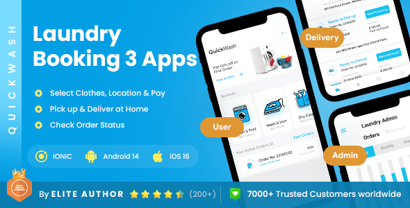 6 App| Laundry Booking App| Single Vendor Laundry Services App| Dry Cleaning| Quickwash