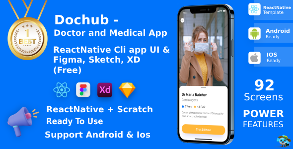 DocHub ANDROID + IOS + FIGMA + SKETCH | UI Kit | ReactNative | Doctor & Medical App