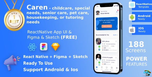 childcare, special needs, care, housekeeping | React Native | Figma & Sketch | Caren