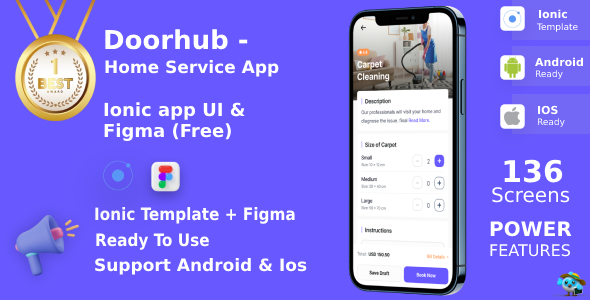 DoorHub ANDROID + IOS + FIGMA (Free) | UI Kit | Ionic | Home Service Provide