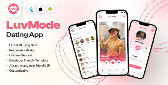 LuvMode Dating App - Tinder Clone Flutter Mobile App UI Kit - Find a match