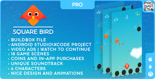 Square Bird (PRO) - BUILDBOX CLASSIC - IOS - Android - Reward video